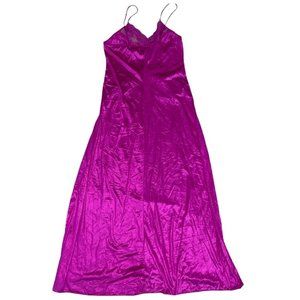 Sexy Vintage Fuschia De Notte Long Nylon Lace Satin Nightgown Medium